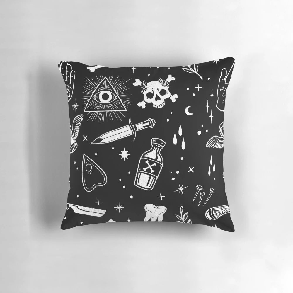 Spooky and enchanting macabre-themed throw pillow for gothic home decor