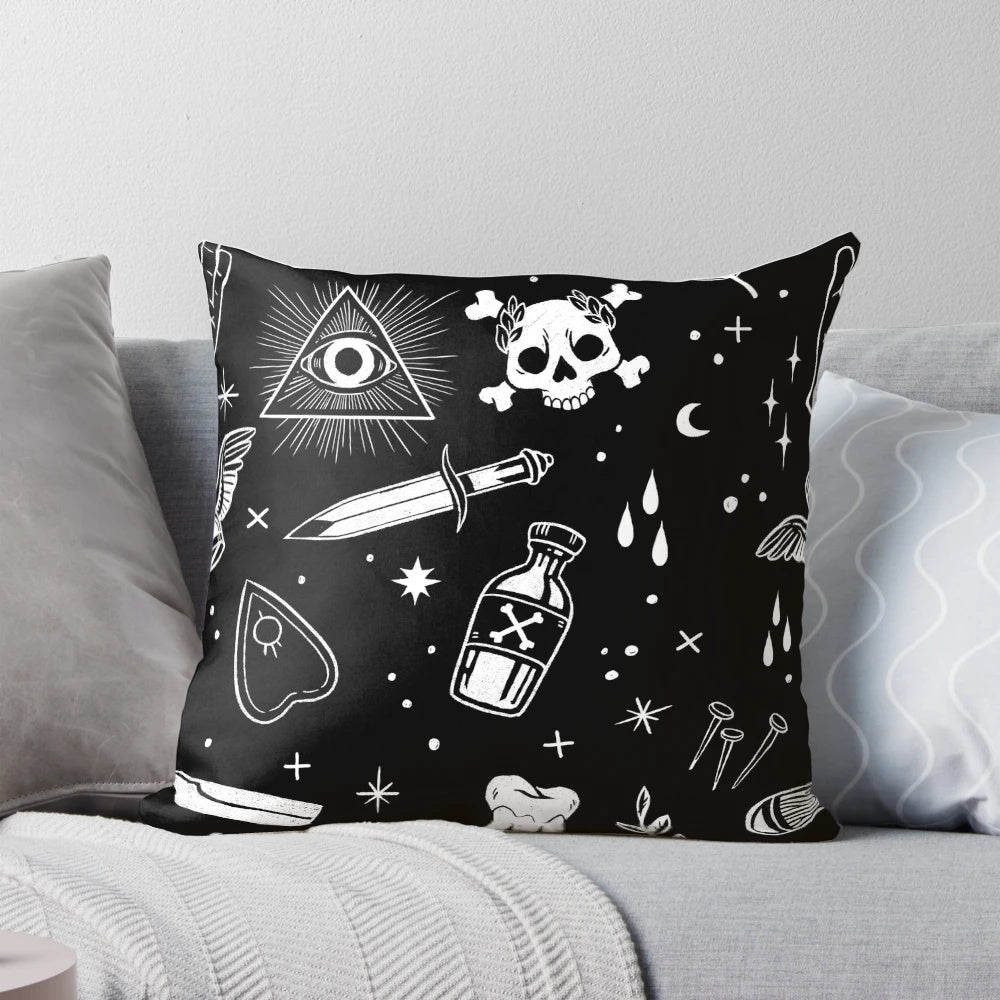 Spooky and enchanting macabre-themed throw pillow for gothic home decor