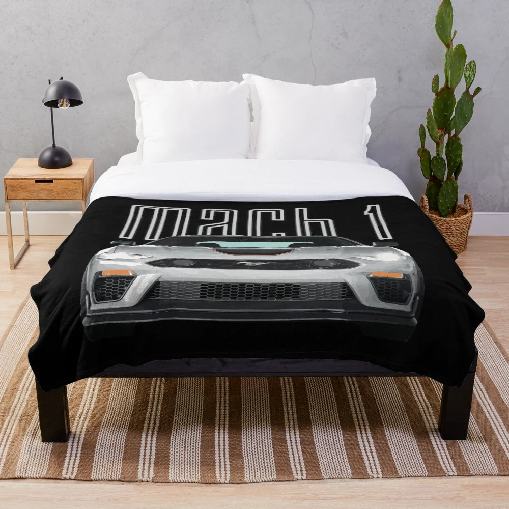 Mach 1 inspired plush blanket featuring the Ford Mustang GT 5.0L V8 muscle car