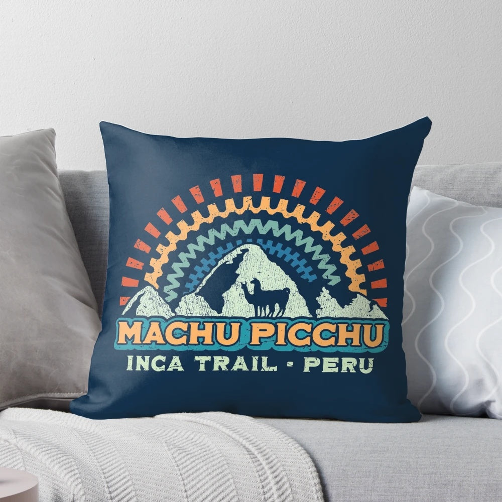 Machu Picchu Inca Trail Retro Vintage Pillow - Peru Andean Decor