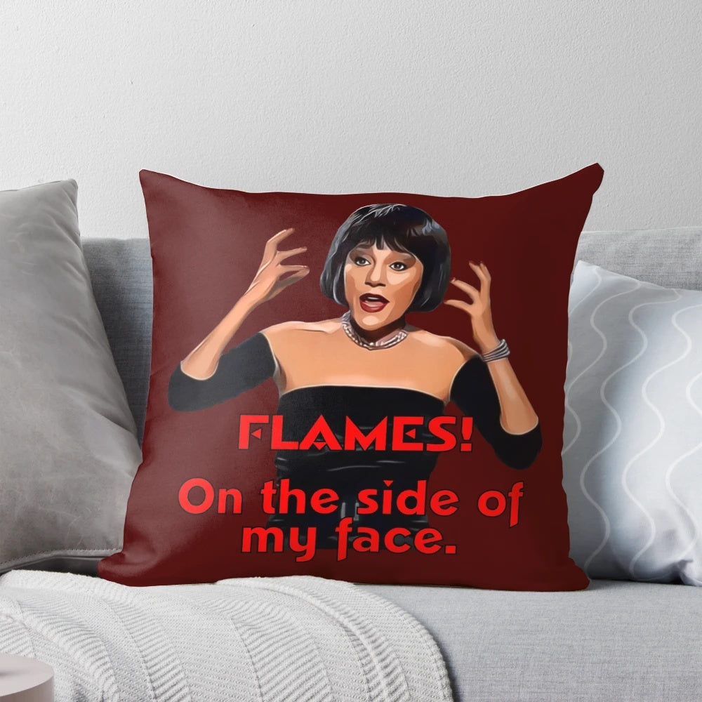 Madeline Kahn as Mrs. White in Clue, a humorous murder mystery board game movie, featured on a decorative pillow