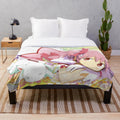 Madoka Magica inspired plush blanket featuring characters from the popular anime series
