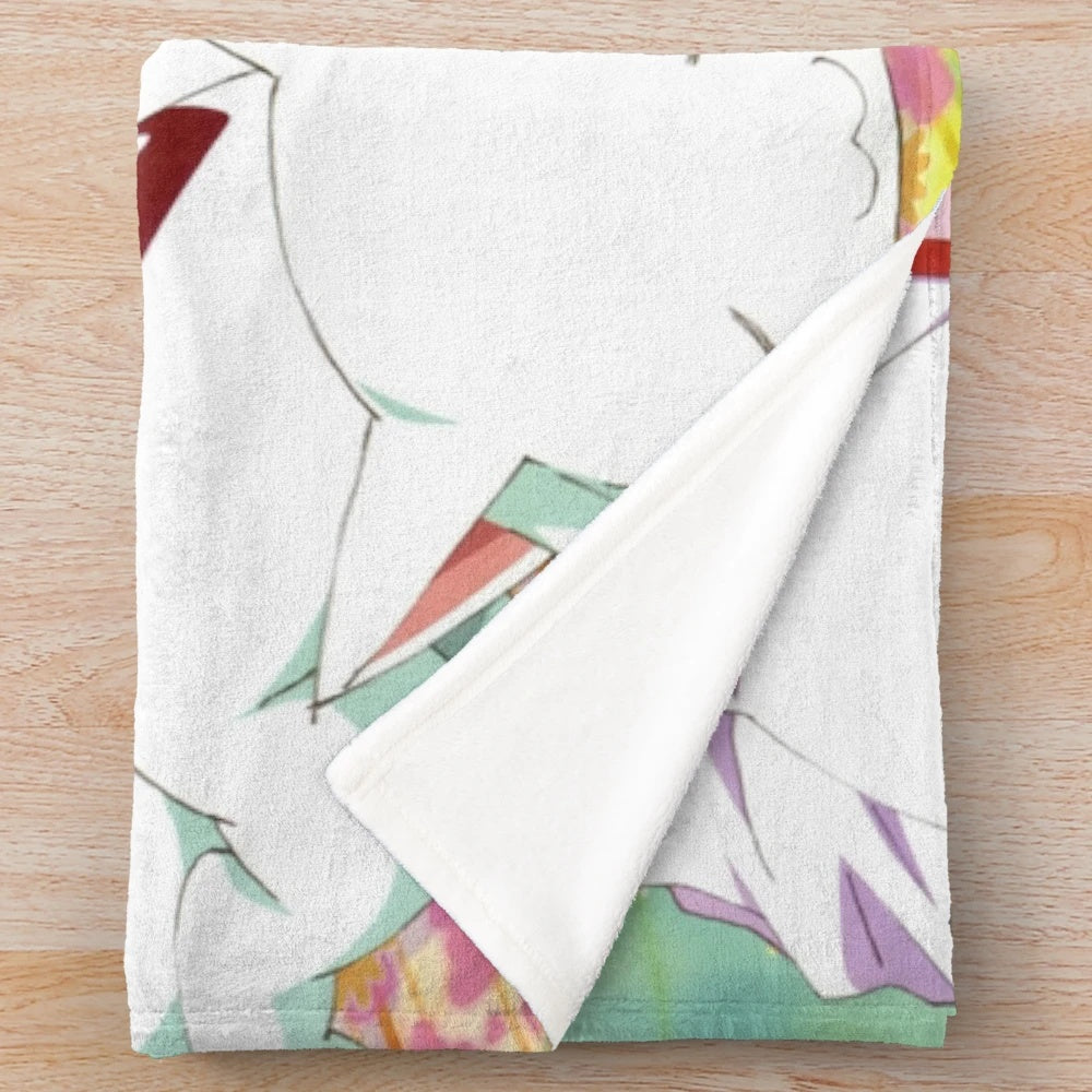 Madoka Magica inspired plush blanket featuring characters from the popular anime series