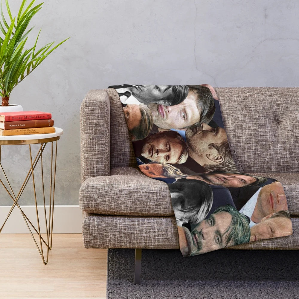 Mads Mikkelsen photo collage plush blanket