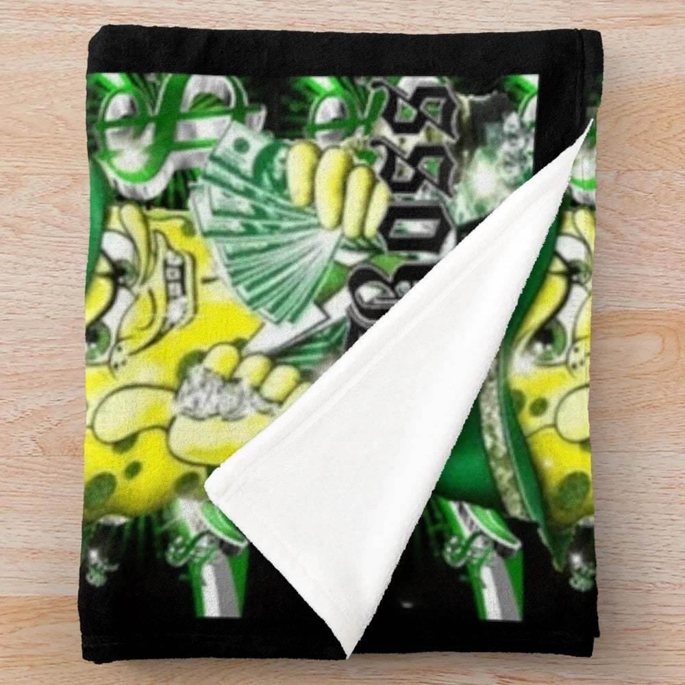 Mafioso Spongebob inspired plush blanket with gangster and retro 2000s style design