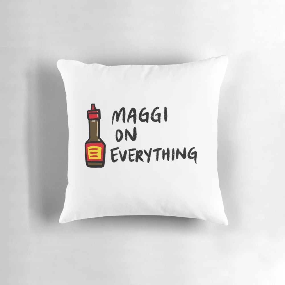 Decorative pillow featuring the iconic Maggi seasoning sauce logo and design