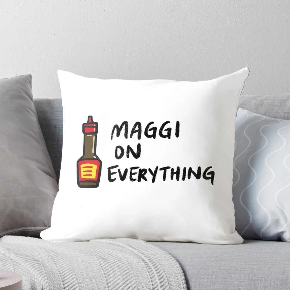 Decorative pillow featuring the iconic Maggi seasoning sauce logo and design