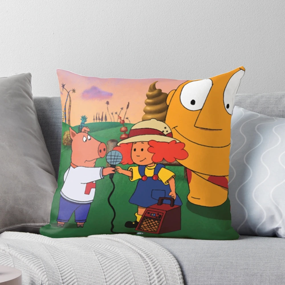Maggie and The Ferocious Beast character design on a decorative pillow