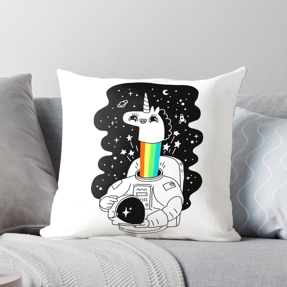 Vibrant pillow with a whimsical astro unicorn design, perfect for creating a cozy and enchanted space-themed ambiance.