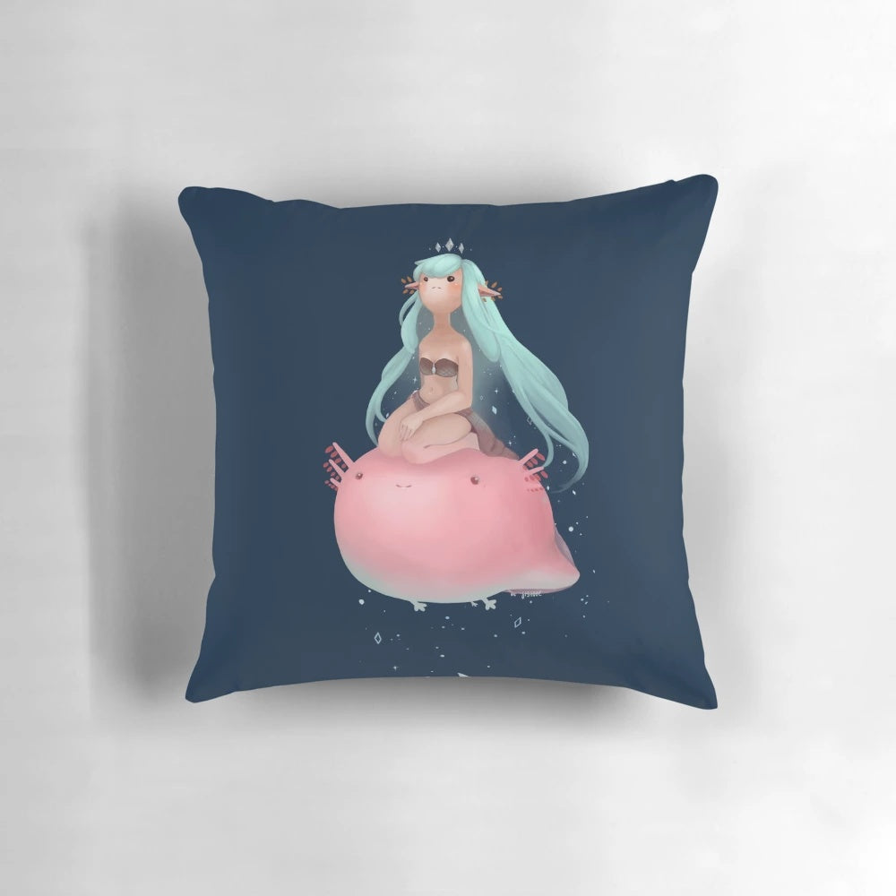 Soft, plush axolotl pillow with a princess crown, stars, and a whimsical, fantasy design.