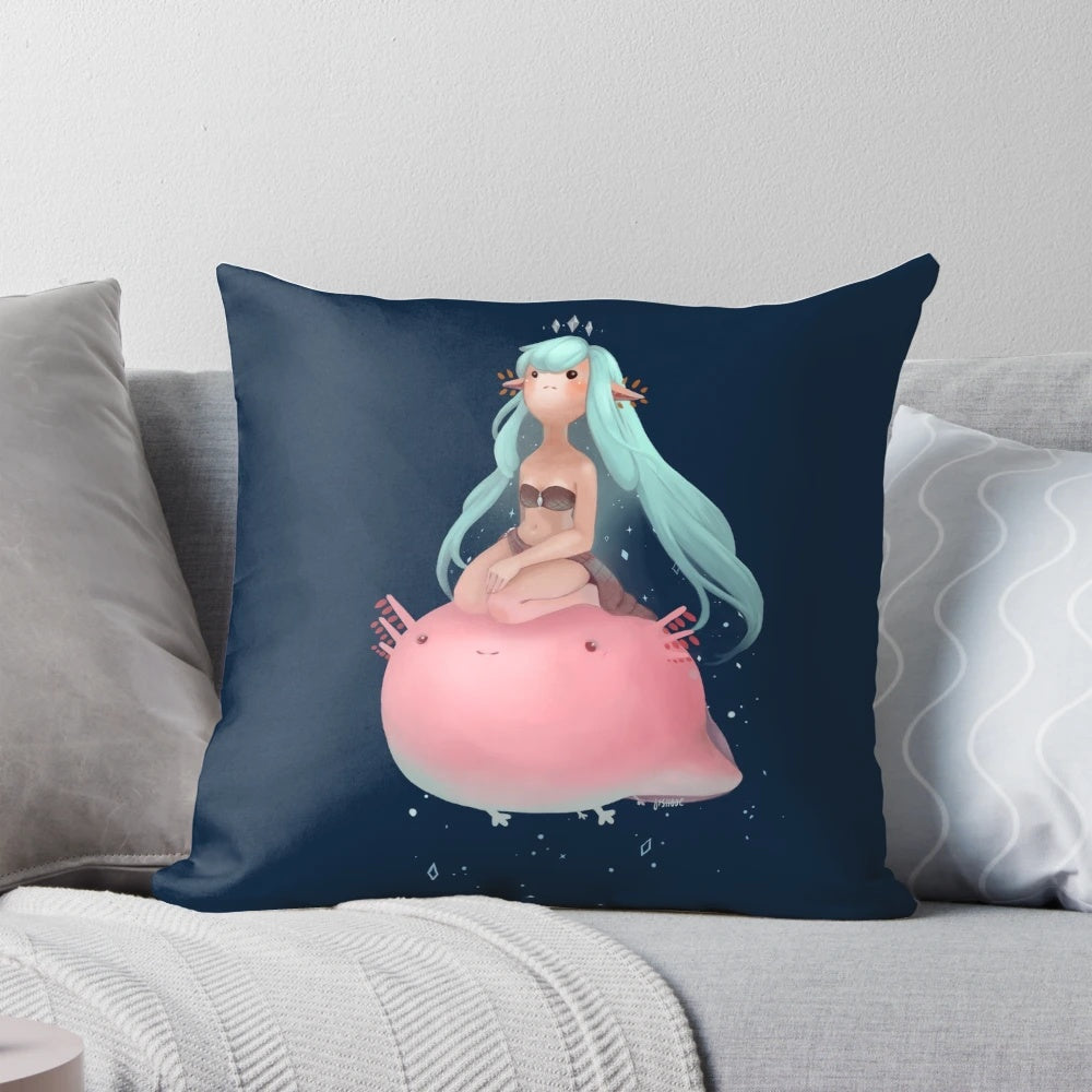 Soft, plush axolotl pillow with a princess crown, stars, and a whimsical, fantasy design.