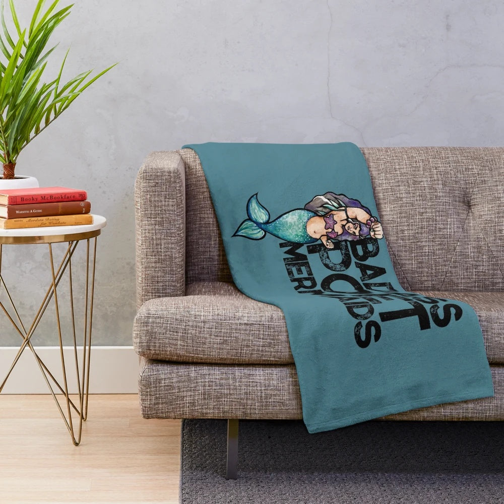 Badass poet mermaids plush blanket featuring mythical ocean-themed design