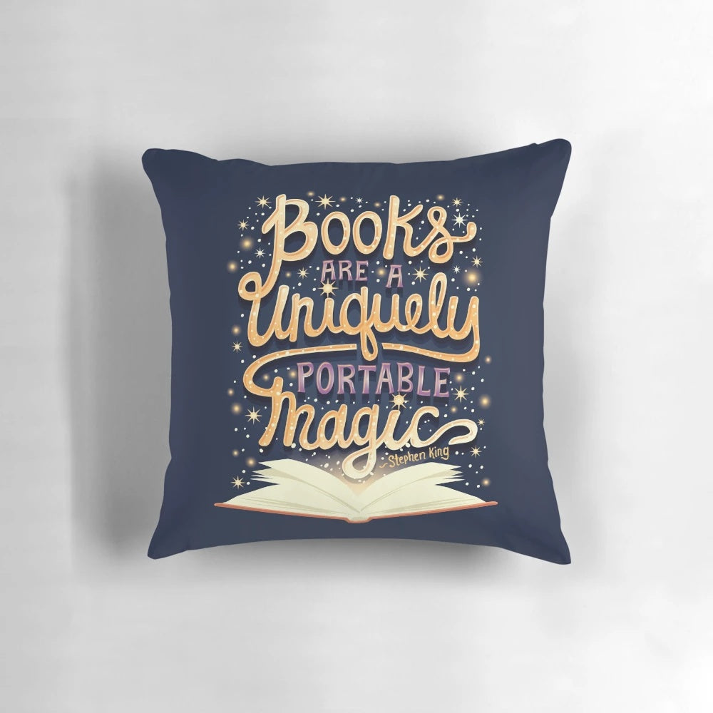 A soft, cozy pillow with a whimsical book-themed design, perfect for avid readers and book lovers.
