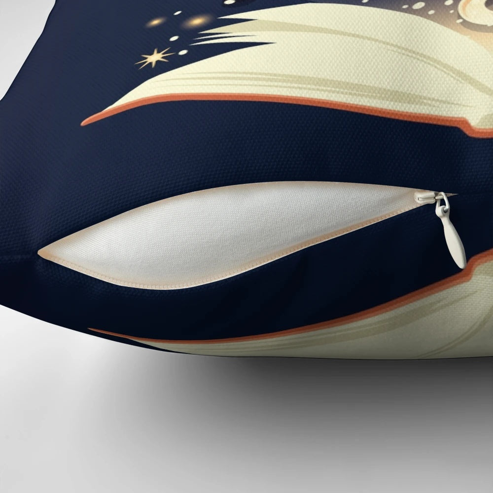 A soft, cozy pillow with a whimsical book-themed design, perfect for avid readers and book lovers.