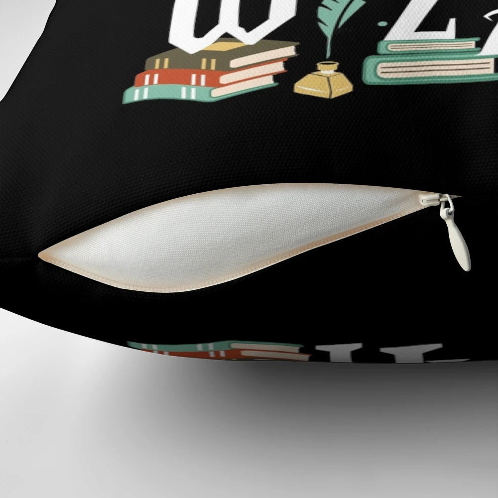 A cozy pillow with the text "Books turn Muggles into Wizards" printed on it, perfect for book lovers and Harry Potter fans.
