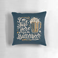 A decorative pillow featuring the text "I'm Just Here for the ButterBeer" on a whimsical fantasy-inspired design, perfect for Harry Potter enthusiasts.
