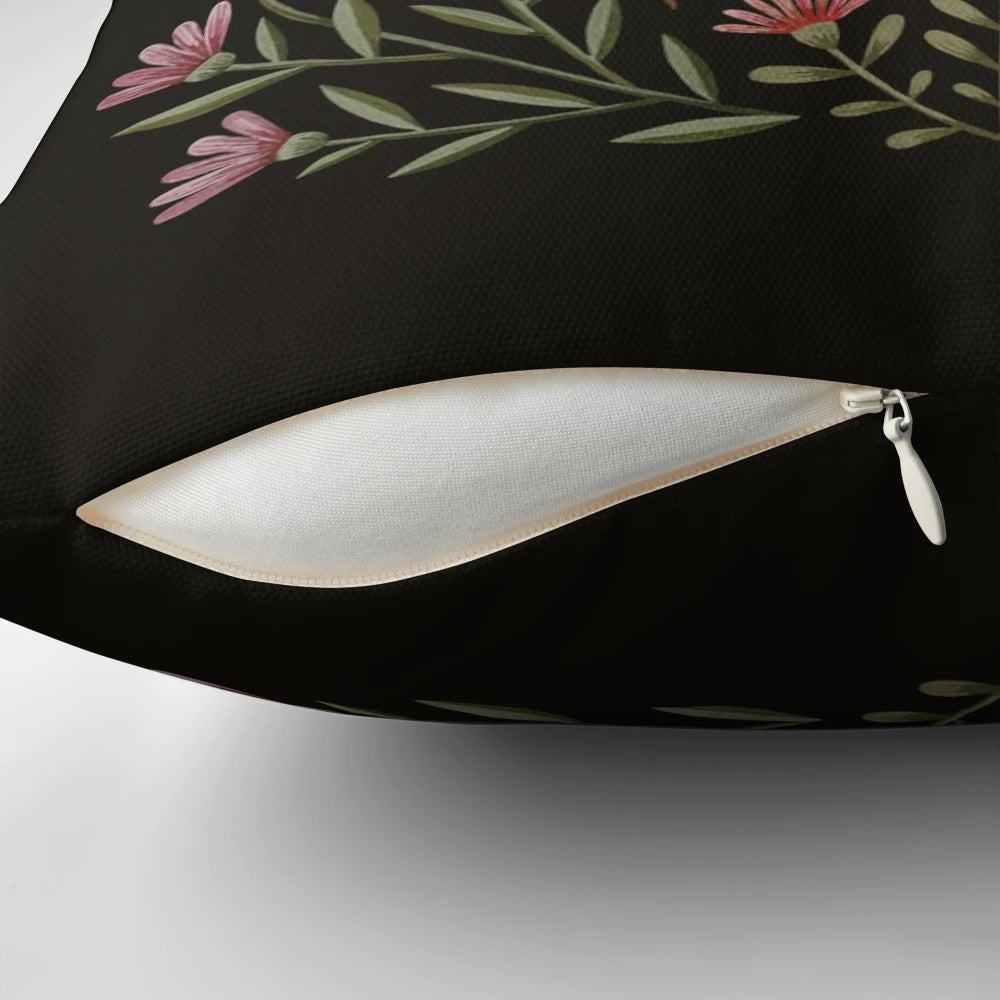 A vibrant pillow featuring a whimsical beetle design with crescent moons, stars, and floral elements for a nature-inspired, celestial bedroom.