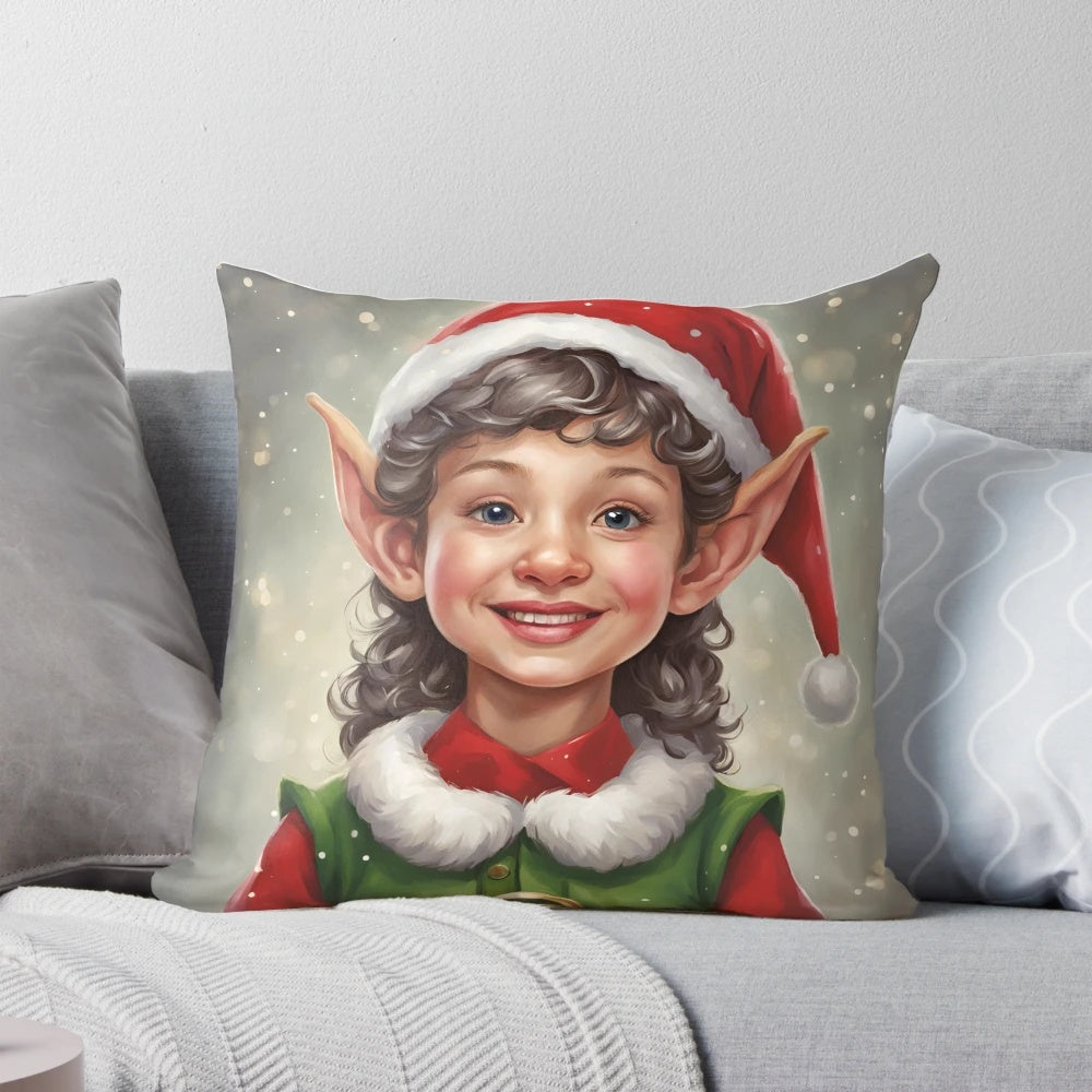Magical Christmas elf-inspired decorative pillow for holiday home decor