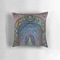 Cozy Christmas pillow featuring a snowy winter scene with wizarding elements, ideal for Harry Potter fans.