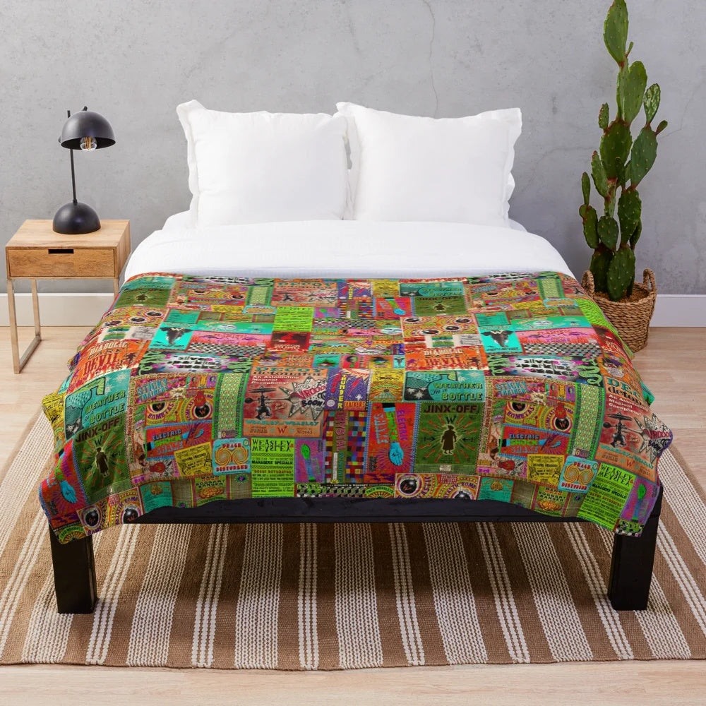 Magical Collage Plush Blanket with Wizard and Witch Inspired Designs