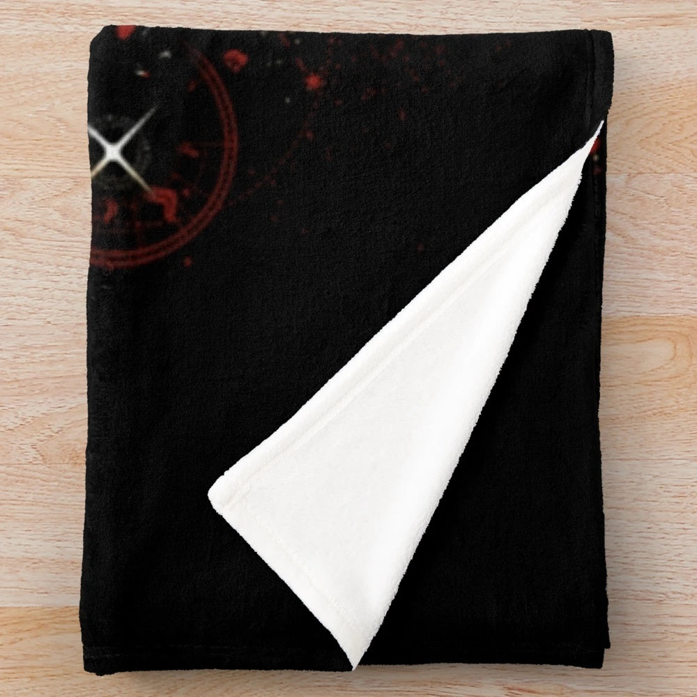 Plush blanket featuring magical creatures like ravens, snakes, and dragons