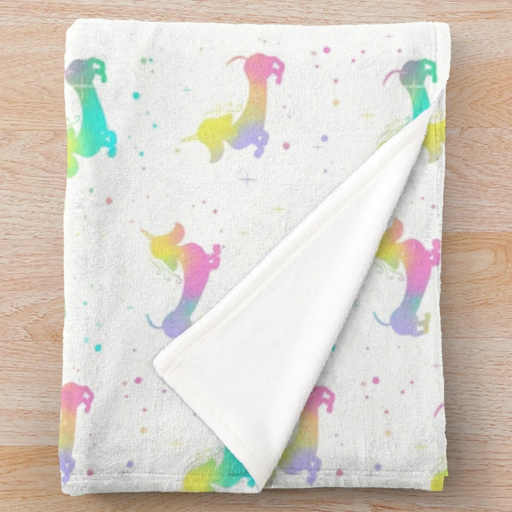 Magical dachshund unicorn silhouette plush blanket
