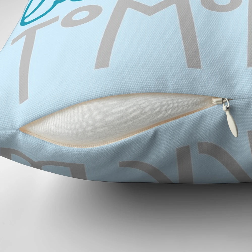 A soft, decorative pillow featuring a nostalgic, retro-futuristic 'Shining at the End of Every Day' design inspired by Disney's Tomorrowland.