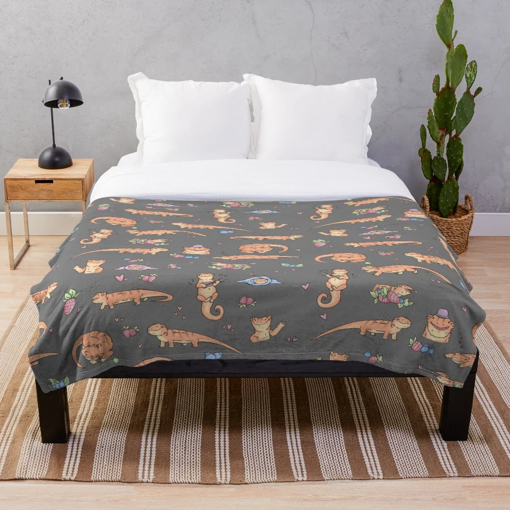 Cozy dragon-themed plush blanket with adorable bearded dragon design