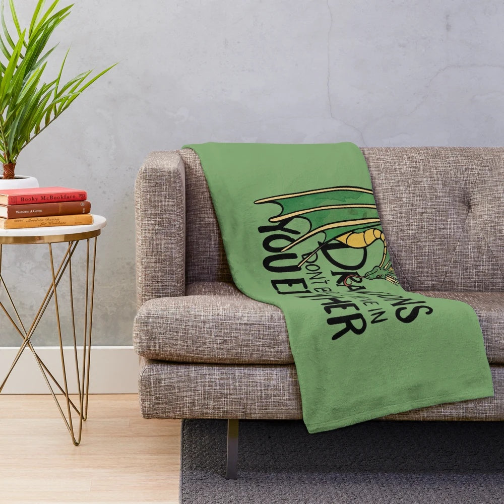 Soft, cozy dragon-inspired plush blanket with a humorous design