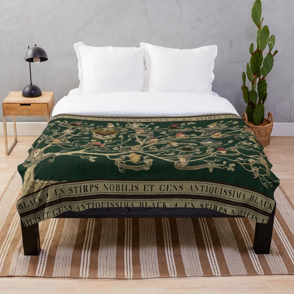 Plush blanket with Noble House of Black family tree design