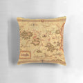 A decorative pillow featuring a map design inspired by the fantastical land of Narnia from the C.S. Lewis Chronicles.
