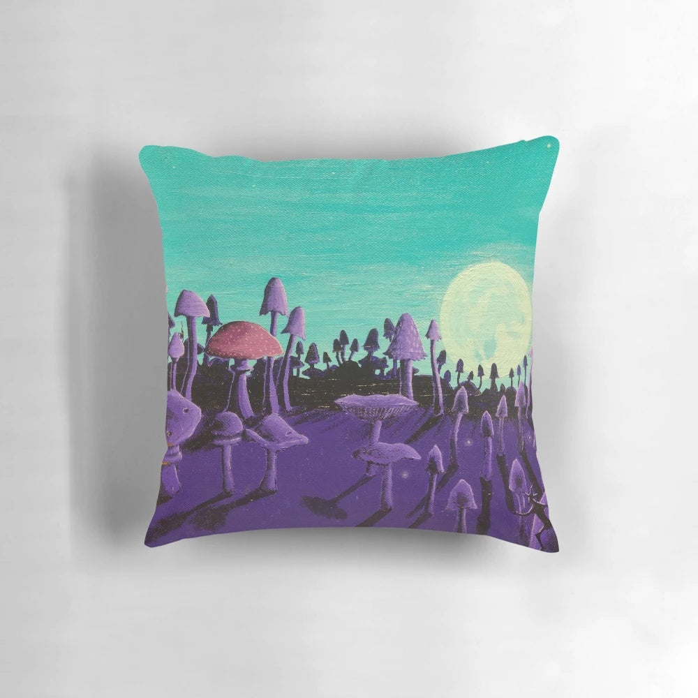 Magical fantasy mushroom forest decorative pillow for bedroom