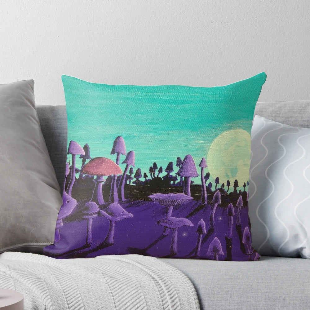 Magical fantasy mushroom forest decorative pillow for bedroom