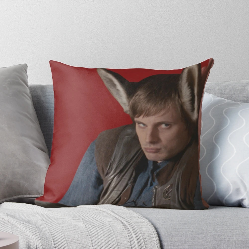 Decorative fantasy pillow featuring an illustration inspired by the BBC TV series Merlin and the Arthurian legend of King Arthur.