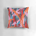 Magical forest decorative throw pillow with lush tropical plants, flowers, and palms