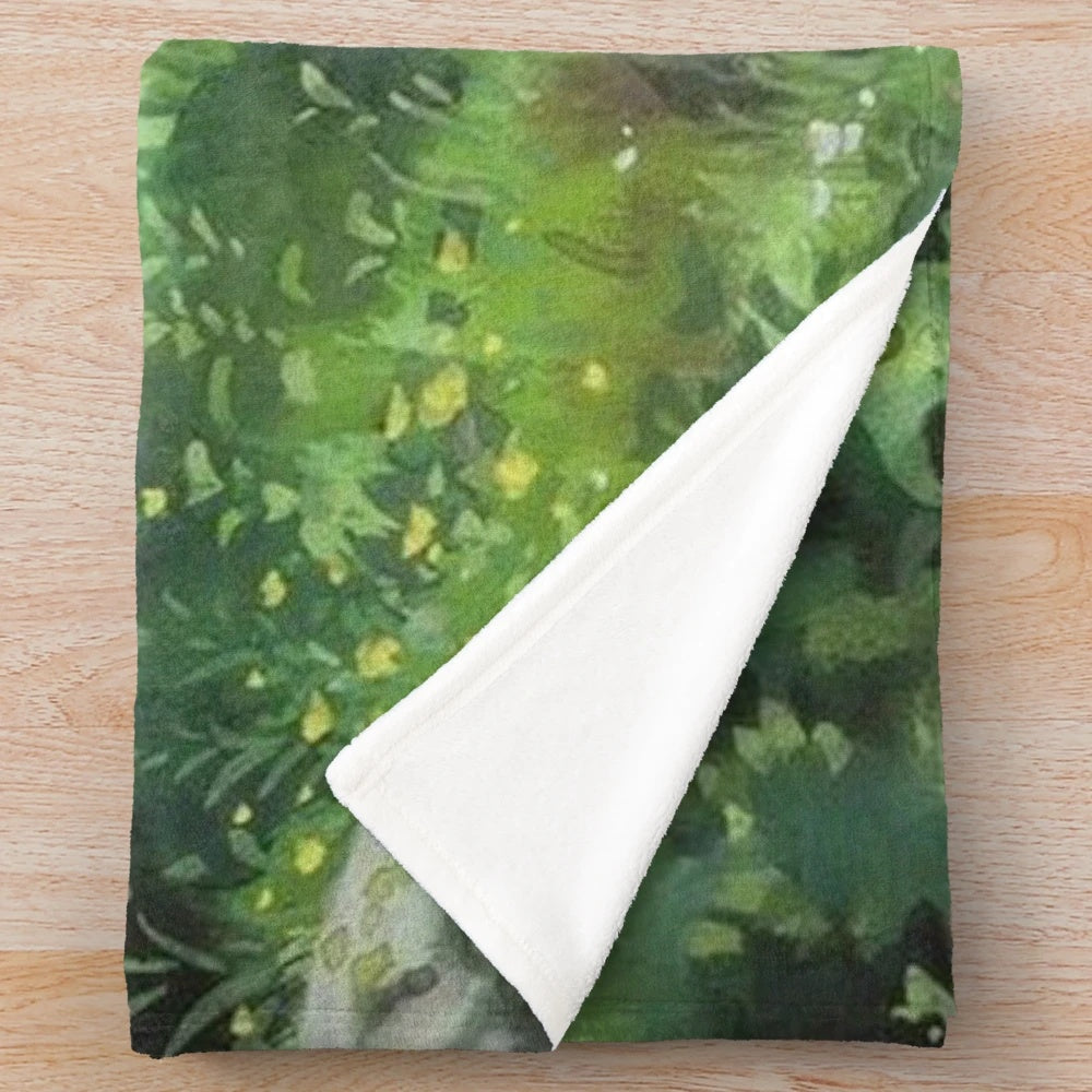 Anime-inspired plush blanket featuring a magical forest landscape