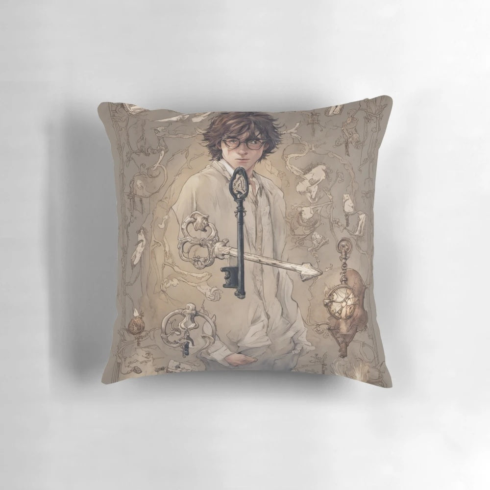 Magical Harry Potter-inspired sticker pillow with wizard, owl, and magic motifs