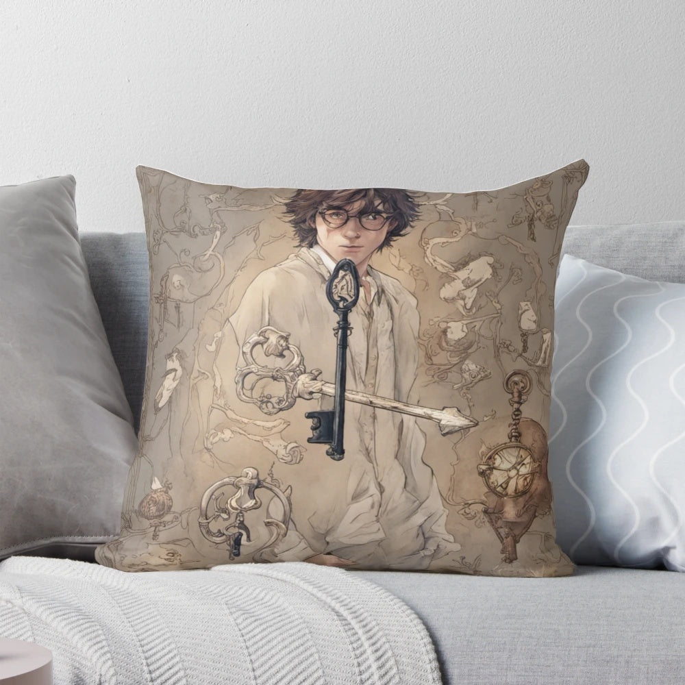 Magical Harry Potter-inspired sticker pillow with wizard, owl, and magic motifs