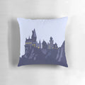 Minimalist illustration of Hogwarts Castle on a soft pillow, perfect for Harry Potter fans.