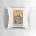 A plush and whimsical "King of Trash" pillow featuring a raccoon or possum design, perfect for adding a touch of mystical charm to any room.