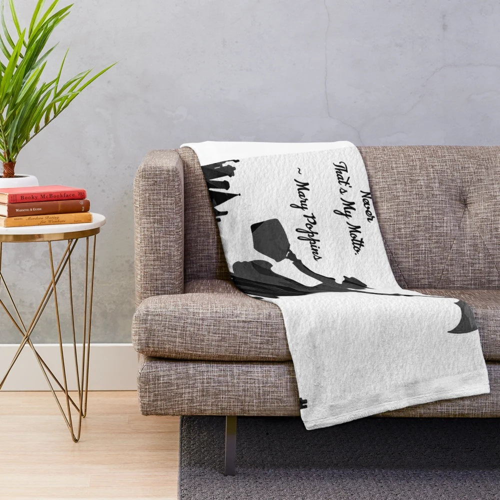 Mary Poppins inspired plush blanket with umbrella and chimney sweep design