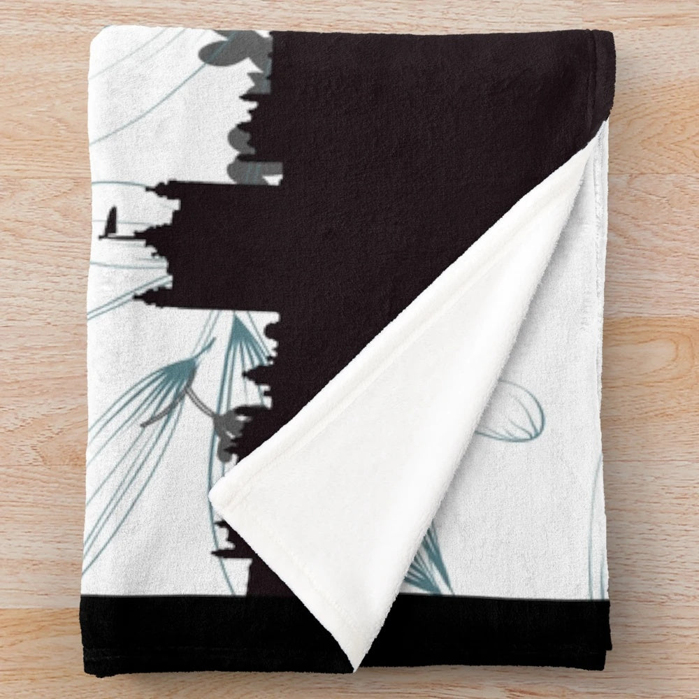 Mary Poppins inspired plush blanket with silhouette, book cover, and London skyline design