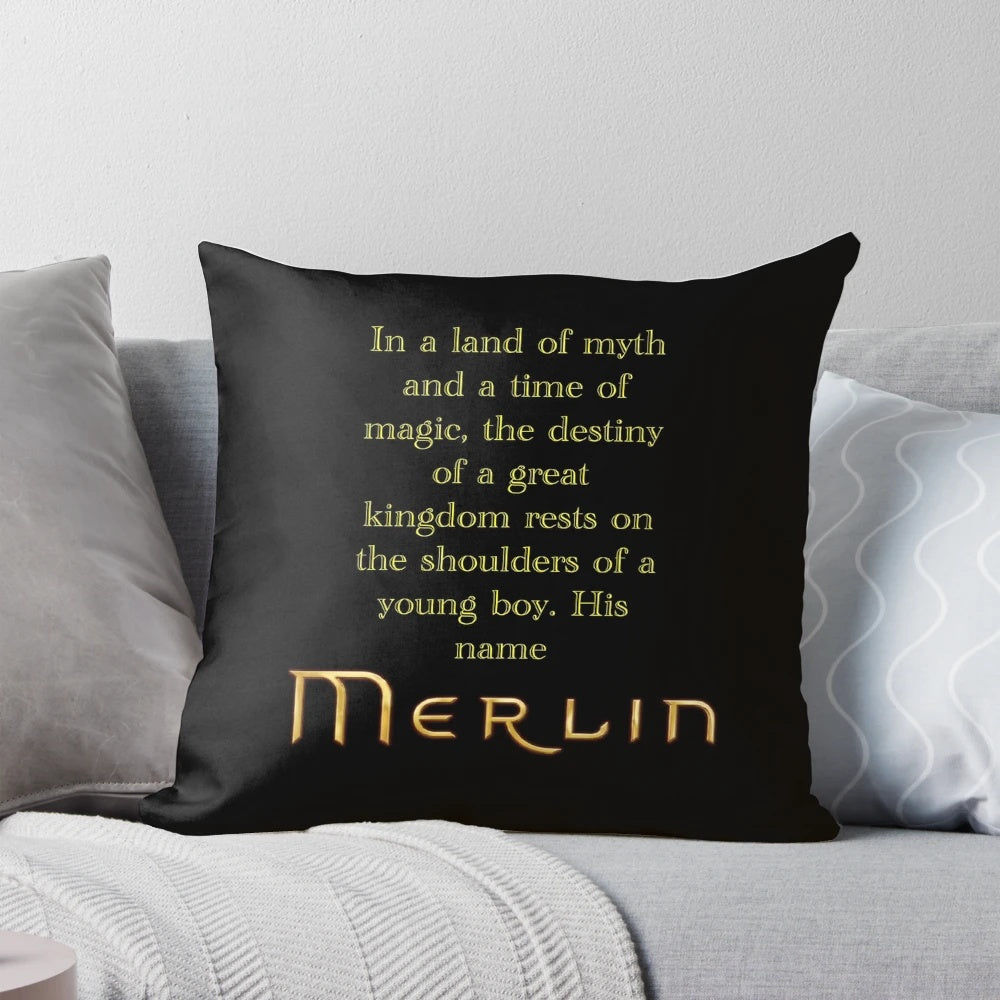 Decorative throw pillow featuring a Merlin the Wizard design