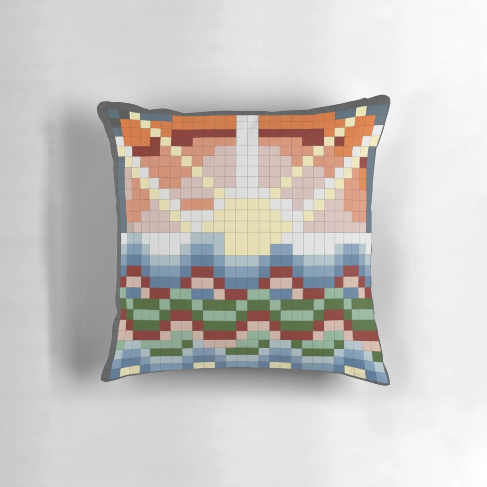 Mosaic-patterned pillow with elements from the TV series The Magicians