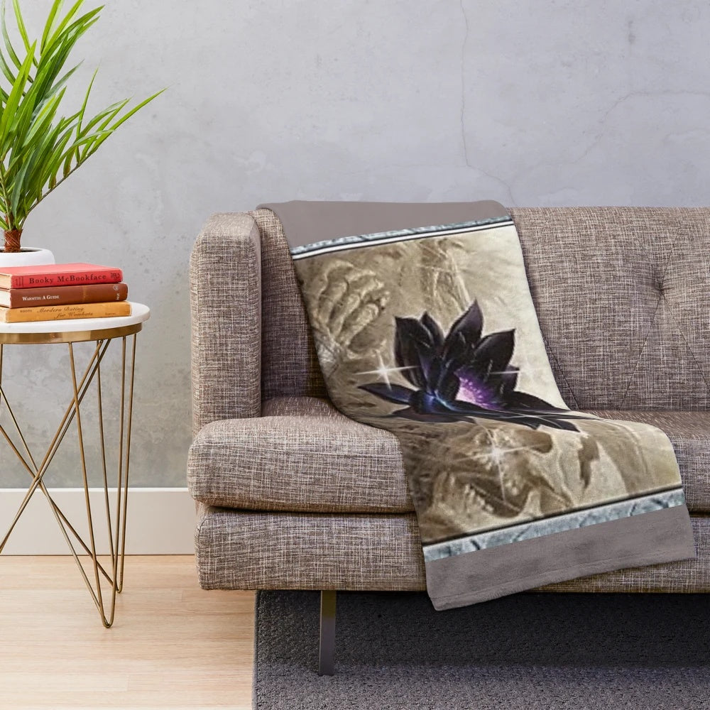 Cozy plush blanket with mox sapphire and black lotus design for magic the gathering fans