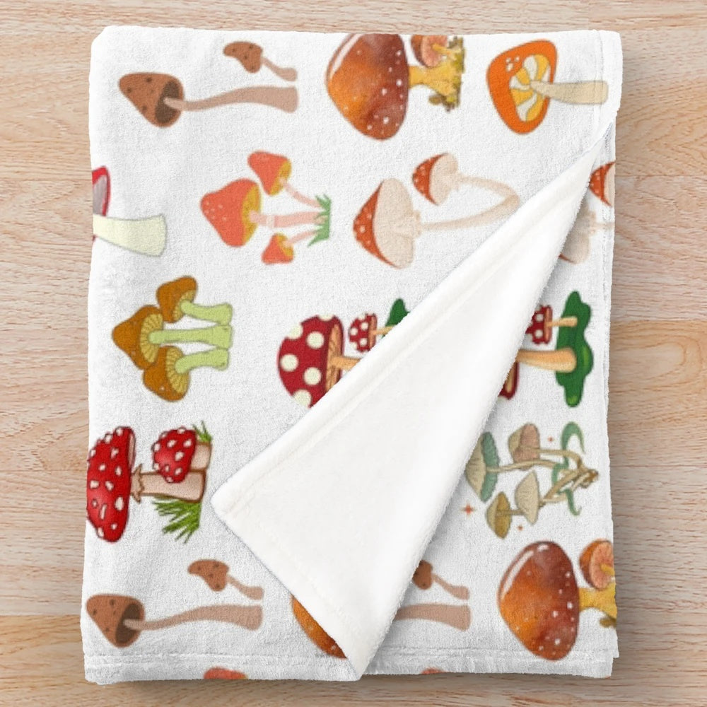 Cozy plush blanket with a seamless mushroom pattern design