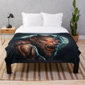 Plush blanket featuring a design of various mythical creatures and fantasy beasts