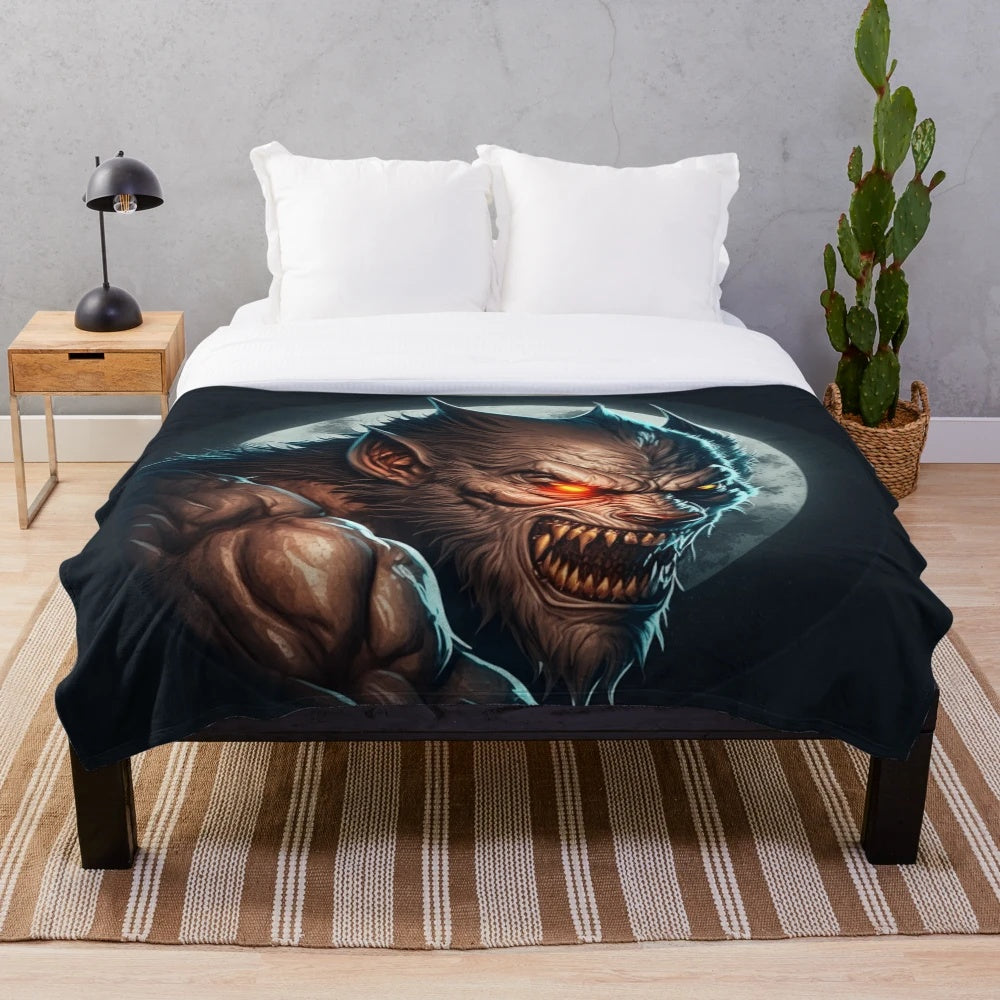 Plush blanket featuring a design of various mythical creatures and fantasy beasts