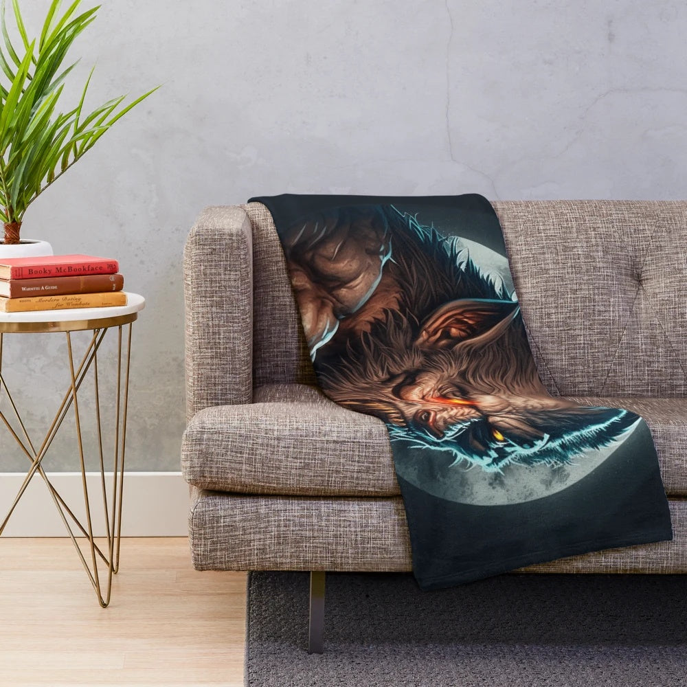 Plush blanket featuring a design of various mythical creatures and fantasy beasts
