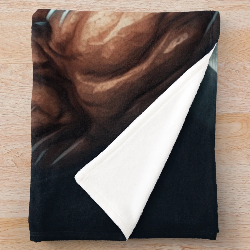 Plush blanket featuring a design of various mythical creatures and fantasy beasts